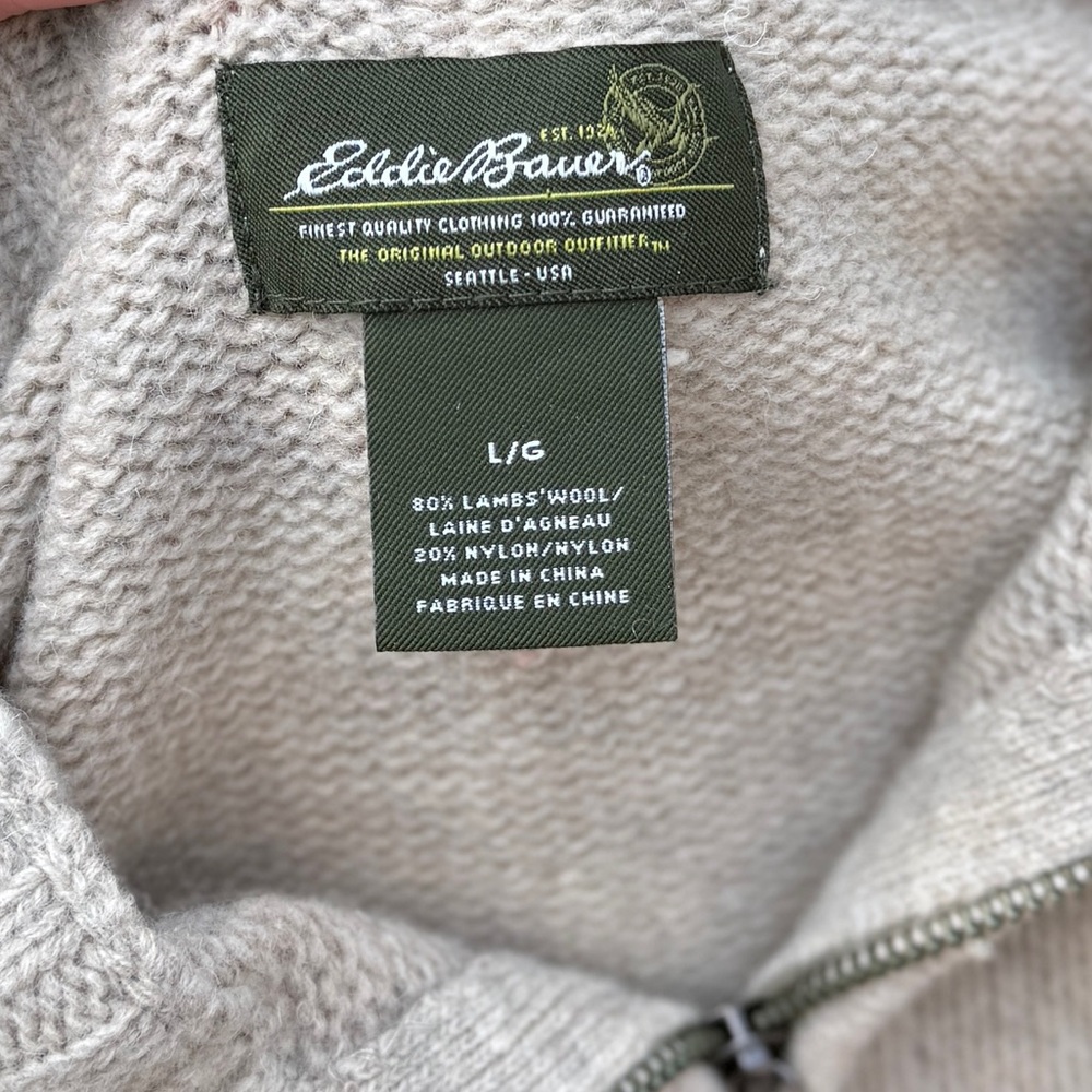 Eddie Bauer Cream Quarter-Zip Wool Blend
Sweater - Unisex Size L - Picture 3 of 8